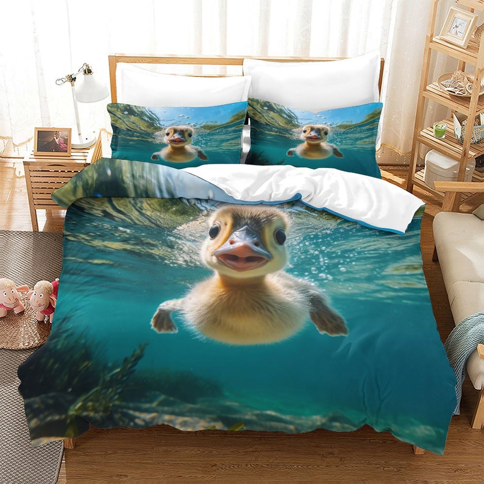 Housse de couette microfibre ultra douce pour peaux sensibles avec motif petit canard jaune