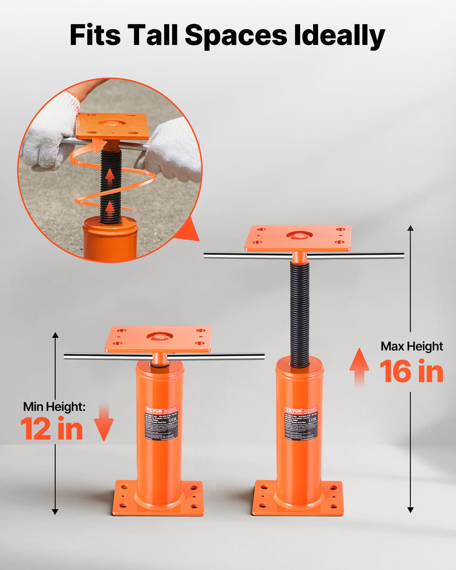 VEVOR 2 PCS Gato de Piso para Casa con Viga de Soporte Ajustable, Rango de Altura de 30,48-40,64 cm, Capacidad de Carga Máxima de 4399,85 kg, Gato Telescópico Galvanizado para Soporte Temporal