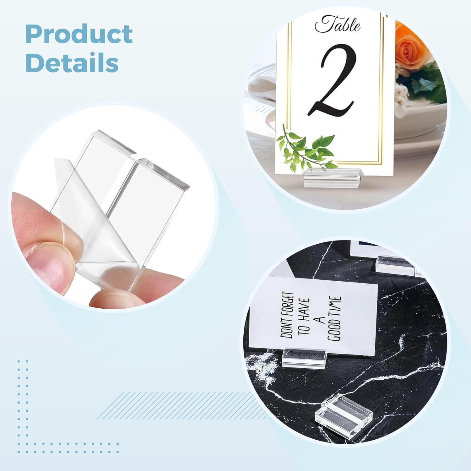 50 Pcs Clear Acrylic Table Number Holders, Square Shape, Card Stands for Name Tags, Wedding, Party, Office Table Displays
