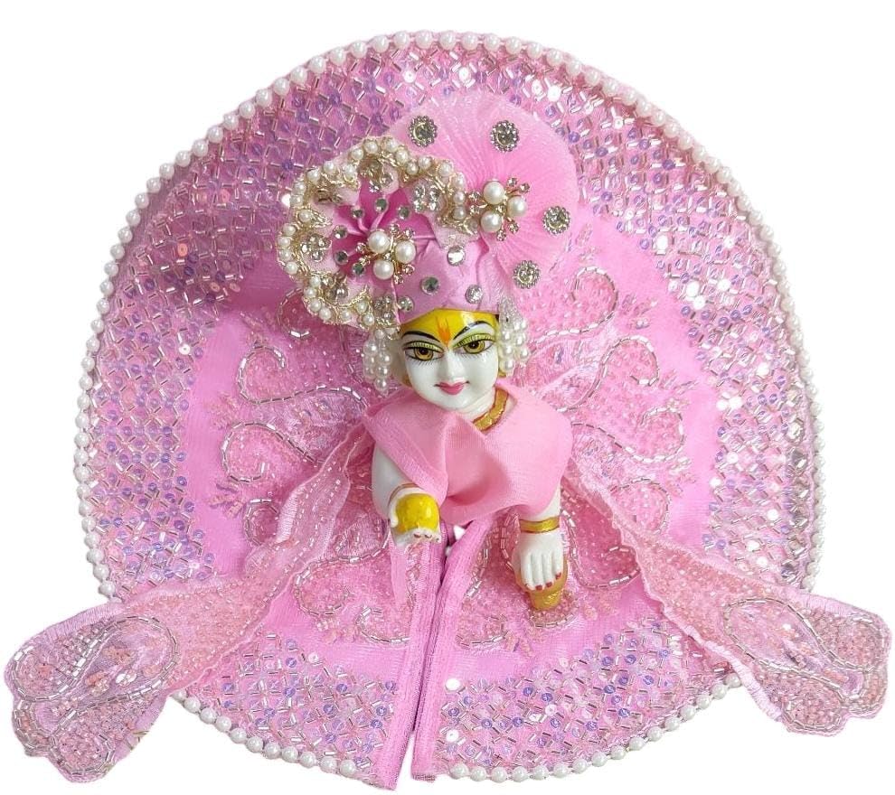 Image of Partish Laddu Gopal Heavy Janamashtmi Poshak with Pagdi, Patka and Choli (Size 2) l Ladoo Gopal Dress l Bal Gopal l Kanha Ji Thakur Ji Dress(Pink)