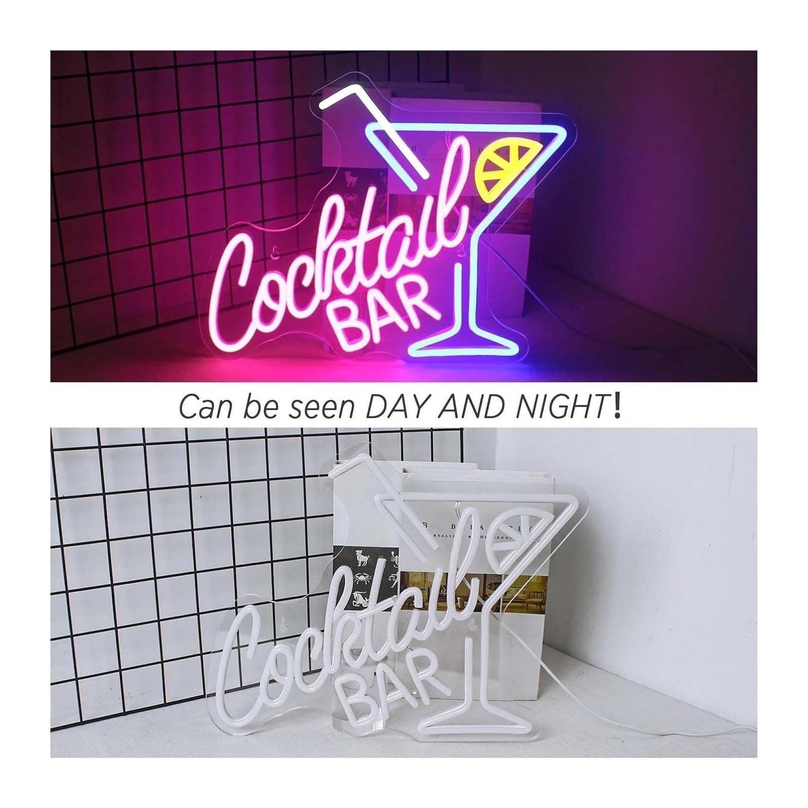 Neón Sign Luces de panel neón para bar cócteles, aplique pared para decoración, con tecnología