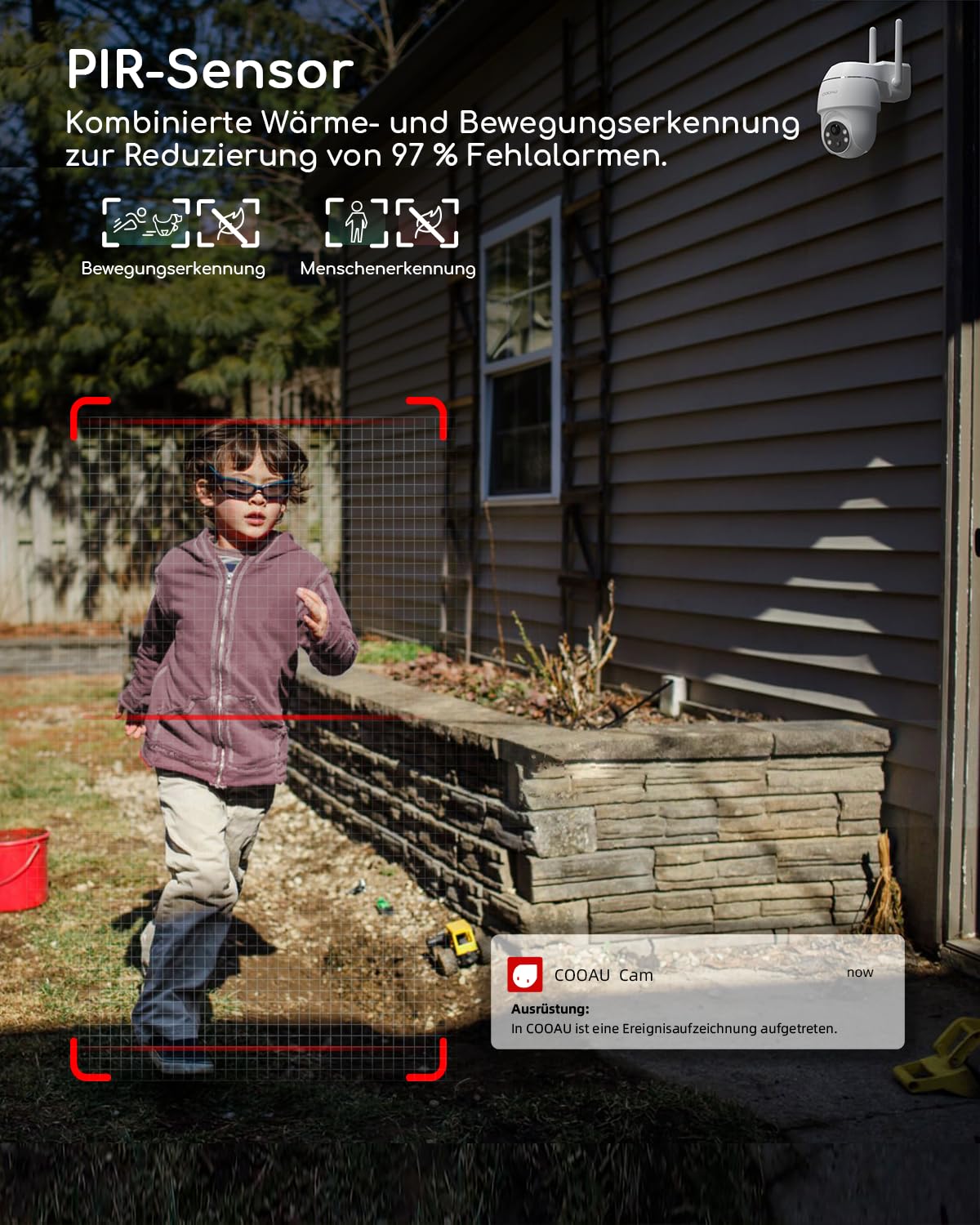 COOAU 2K Überwachungskamera Aussen Akku | Kabellose WLAN Kamera Outdoor | 355°/90° PTZ | Intelligente KI-Erkennung | Datenschutz | 4 LED Nachtsicht | Häusliche Außensicherheit