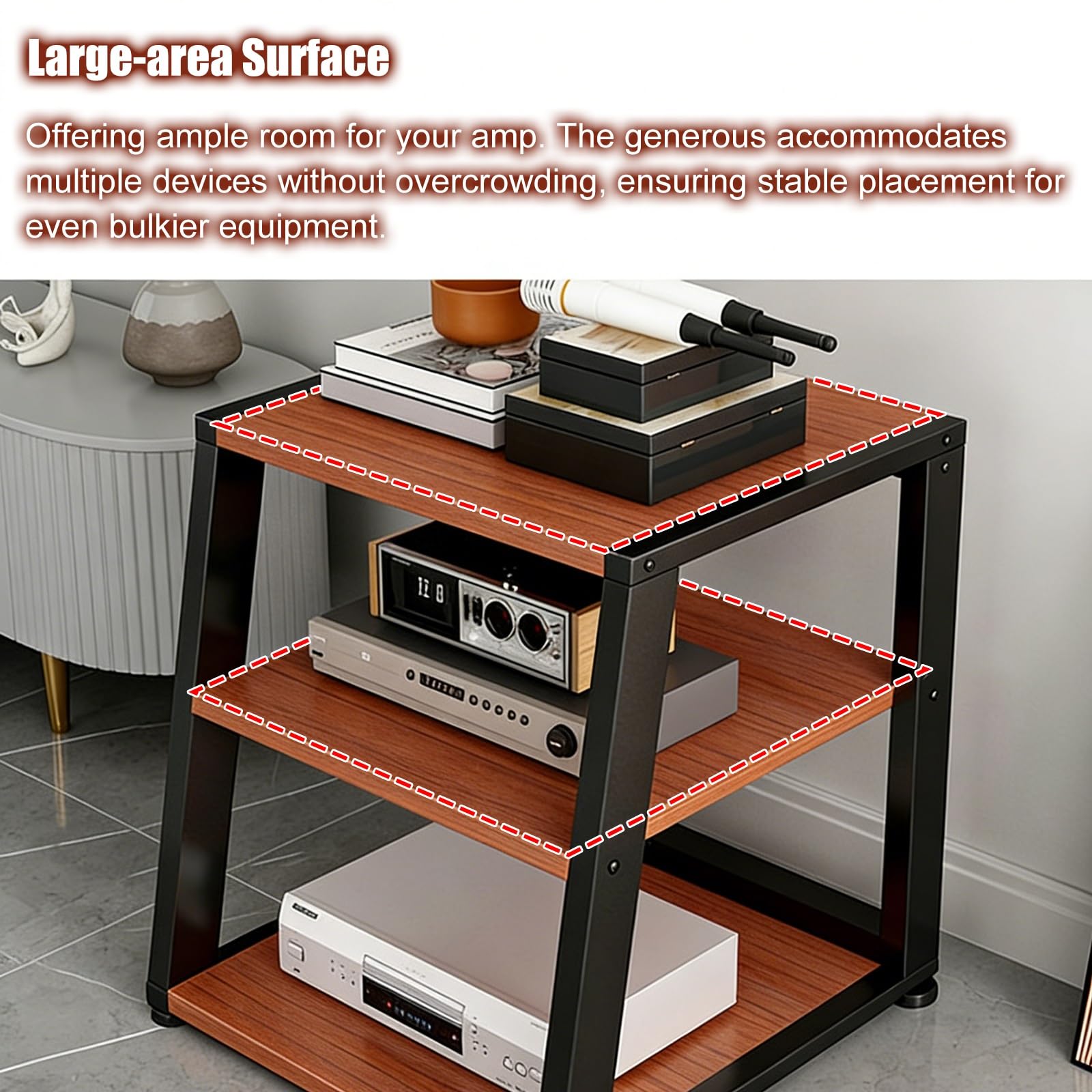 Système de rack stéréo robuste à 5 niveaux sur roulettes réglable pour matériel audio pour home cinéma et salon