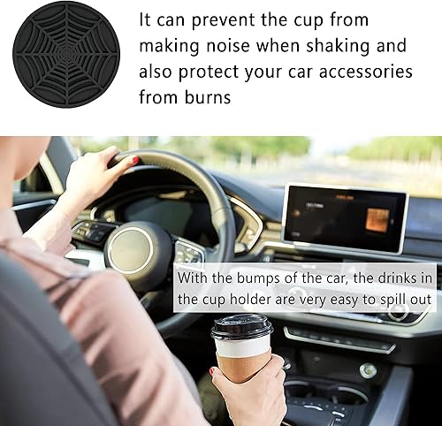Miniatura 7 de 4 posavasos de silicona para portavasos de automóvil, diseño de telaraña, antideslizantes, universales, de 2.75 pulgadas, para accesorios de