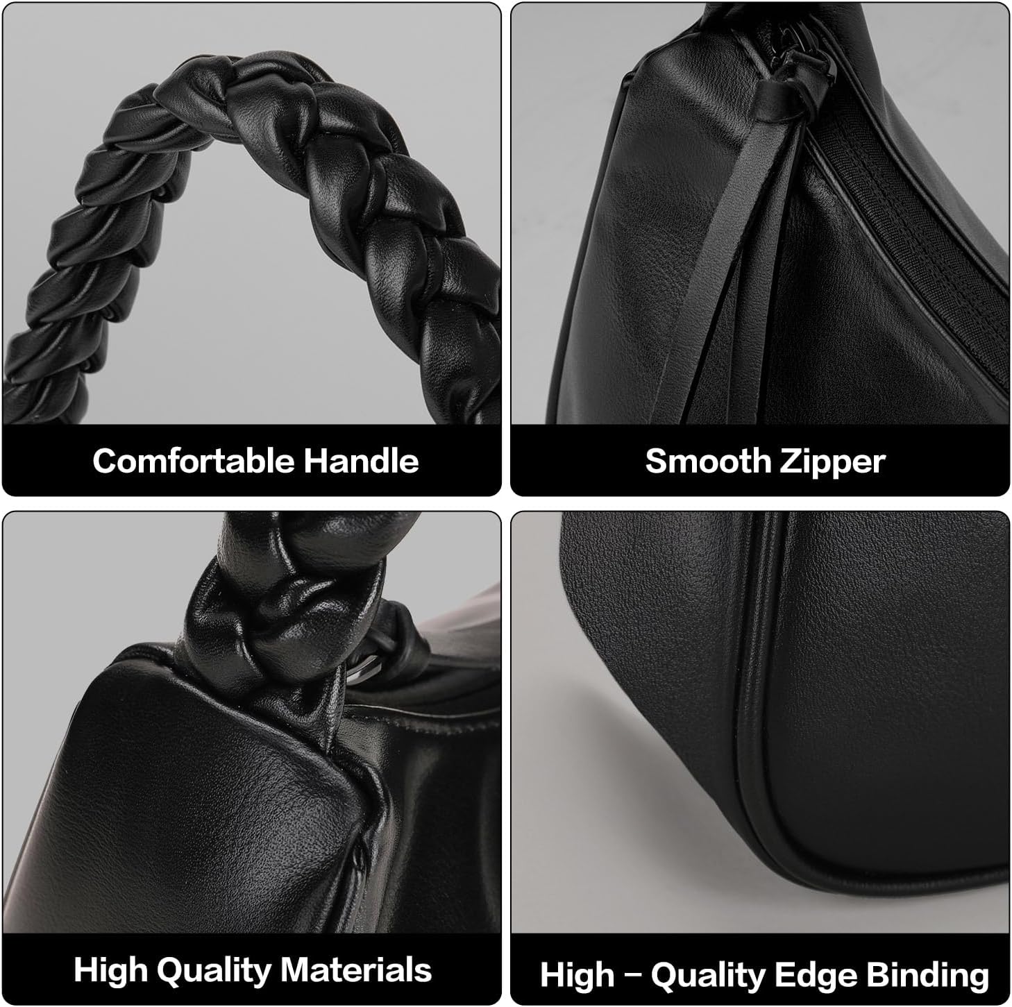 Leather Shoulder Bag for Women, Cute Hobo Tote Handbag Mini Clutch Purse with Zipper Closure - Image 6