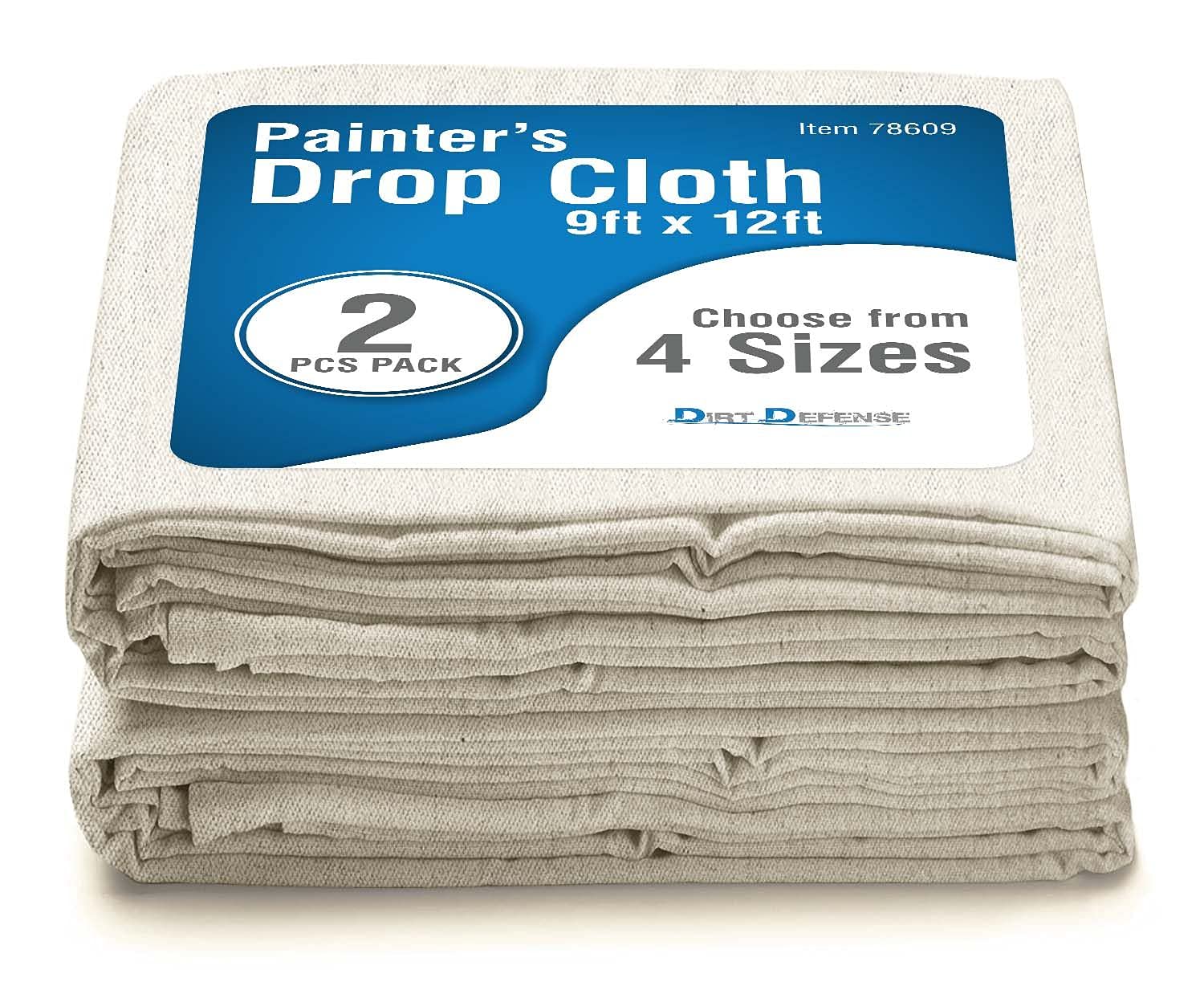 KEXMY Pack of 2: Dirt Defense Cotton & Heavy Canvas Drop Cloth 9ft x 12ft