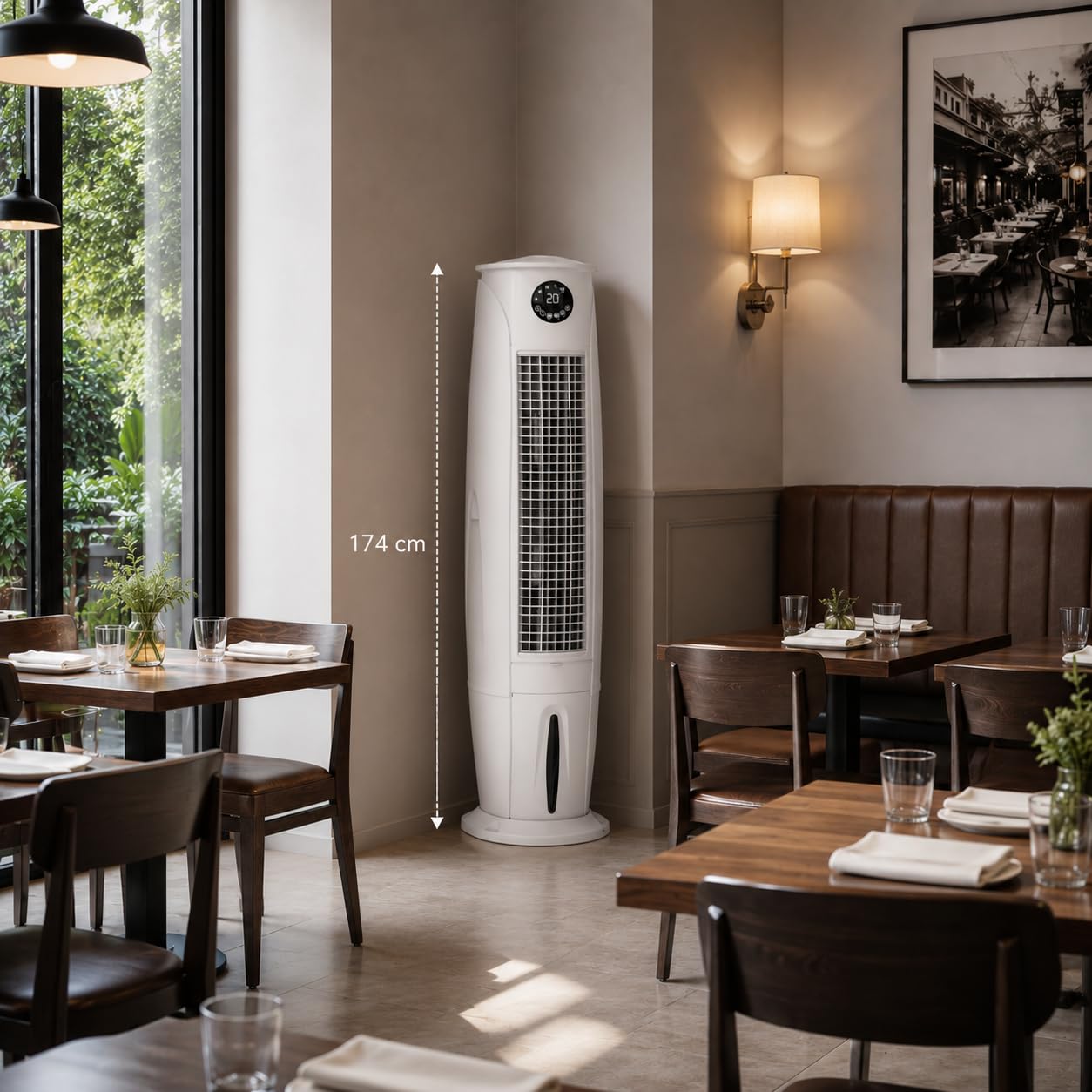 Raffrescatore Evaporativo H174cm ad Acqua 5000 m³/h, Serbatoio 40L con Vano Ghiaccio, Telecomando e Timer, Ventilatore Centrifugo 350W, Oscillazione Automatica Destra/Sinistra e Alto/Basso