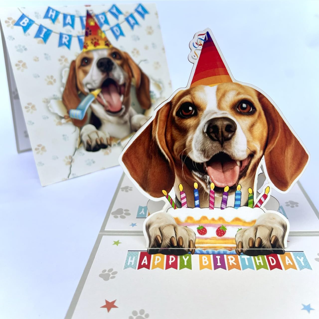 Momapopup Beagle Dog Birthday Card 3D Pop Up โ Beagle with Party Hat & Birthday Cake, Funny Birthday Card for Beagle Lovers, Beagle Mom Dad Gift, Displayable Keepsake, 6x6 Inch, Includes Envelope โ image 1