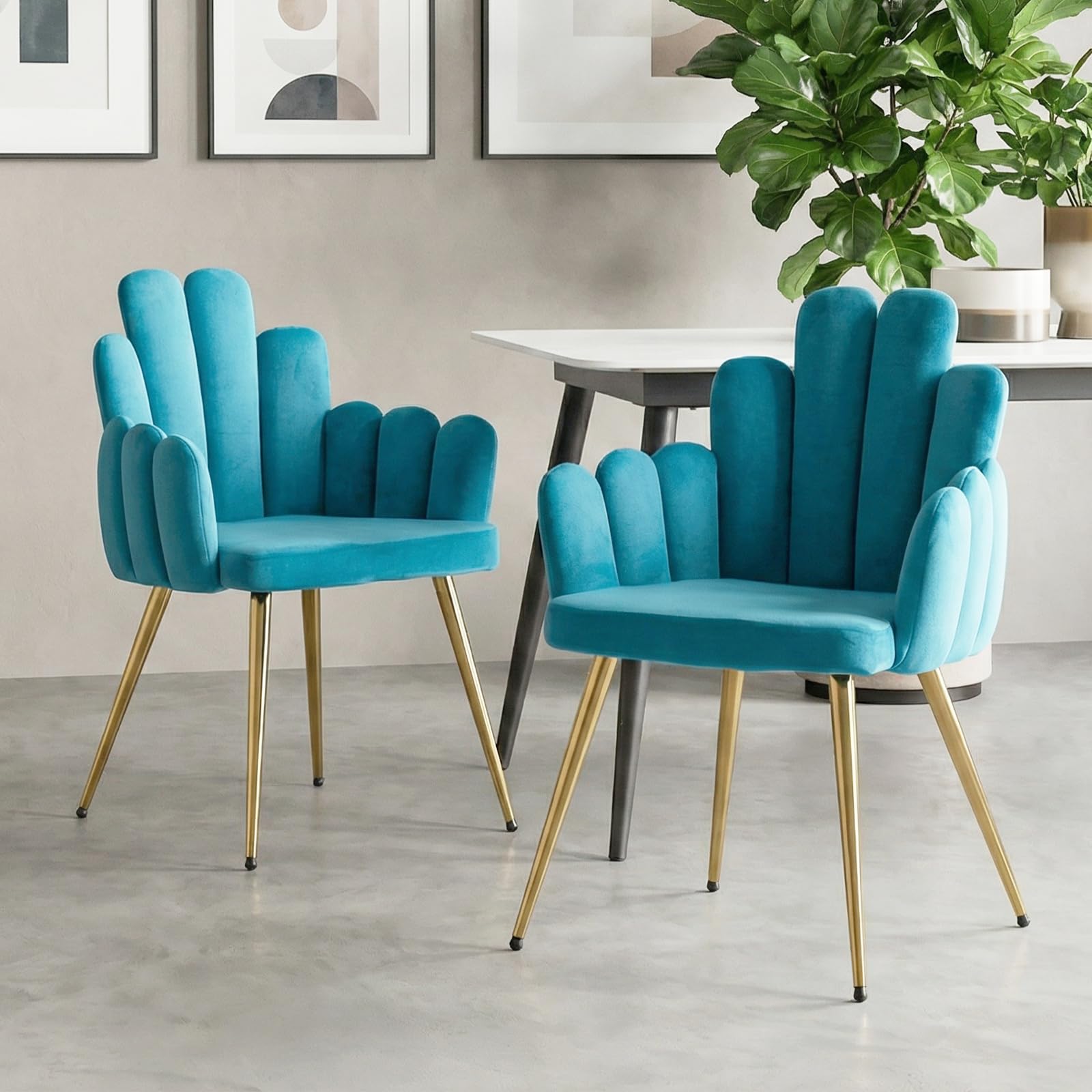 Chairus Lot de 2 Chaises Capitonné Pieds Métal Bleu Salle à Manger Cuisine