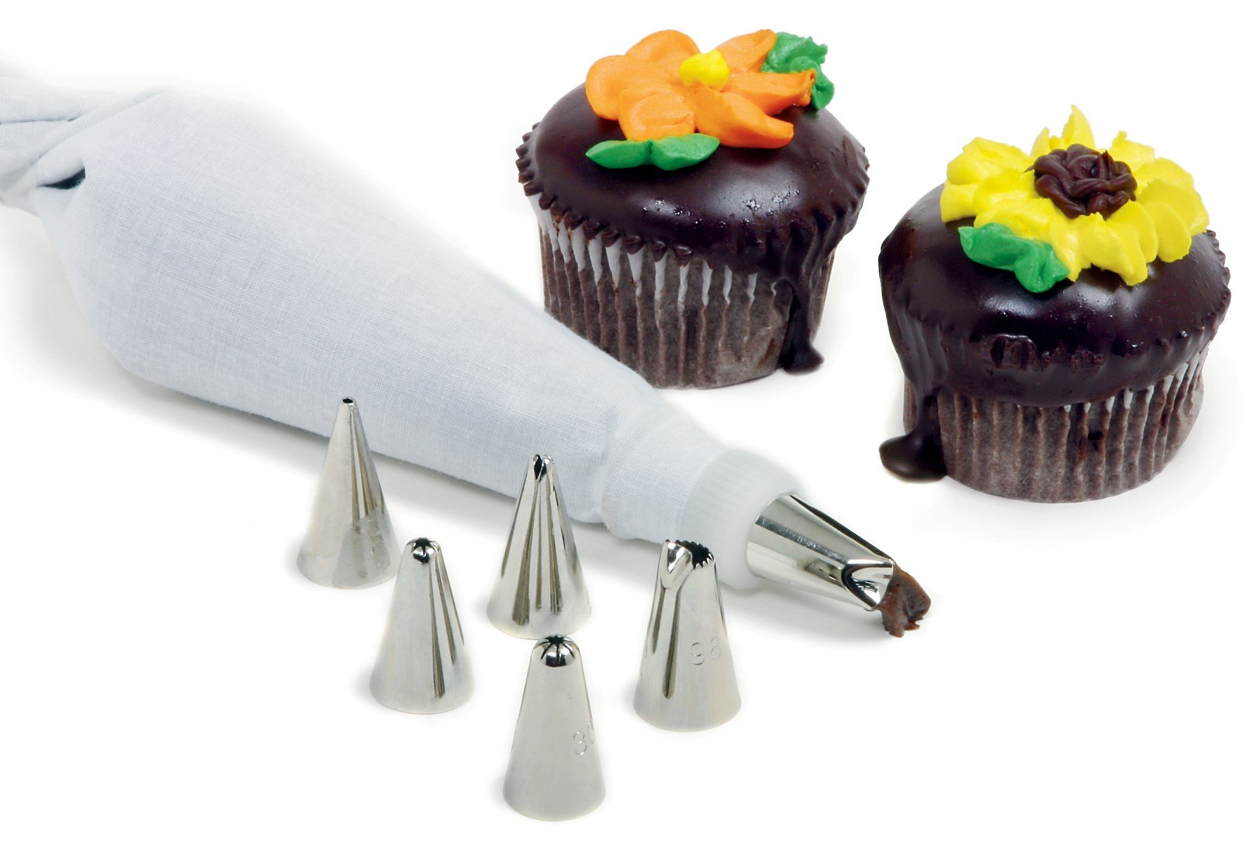 Norpro – Juego de decoración de pasteles de pastillaje glaseado Piping Bag puntas reutilizables (Pack de 2)