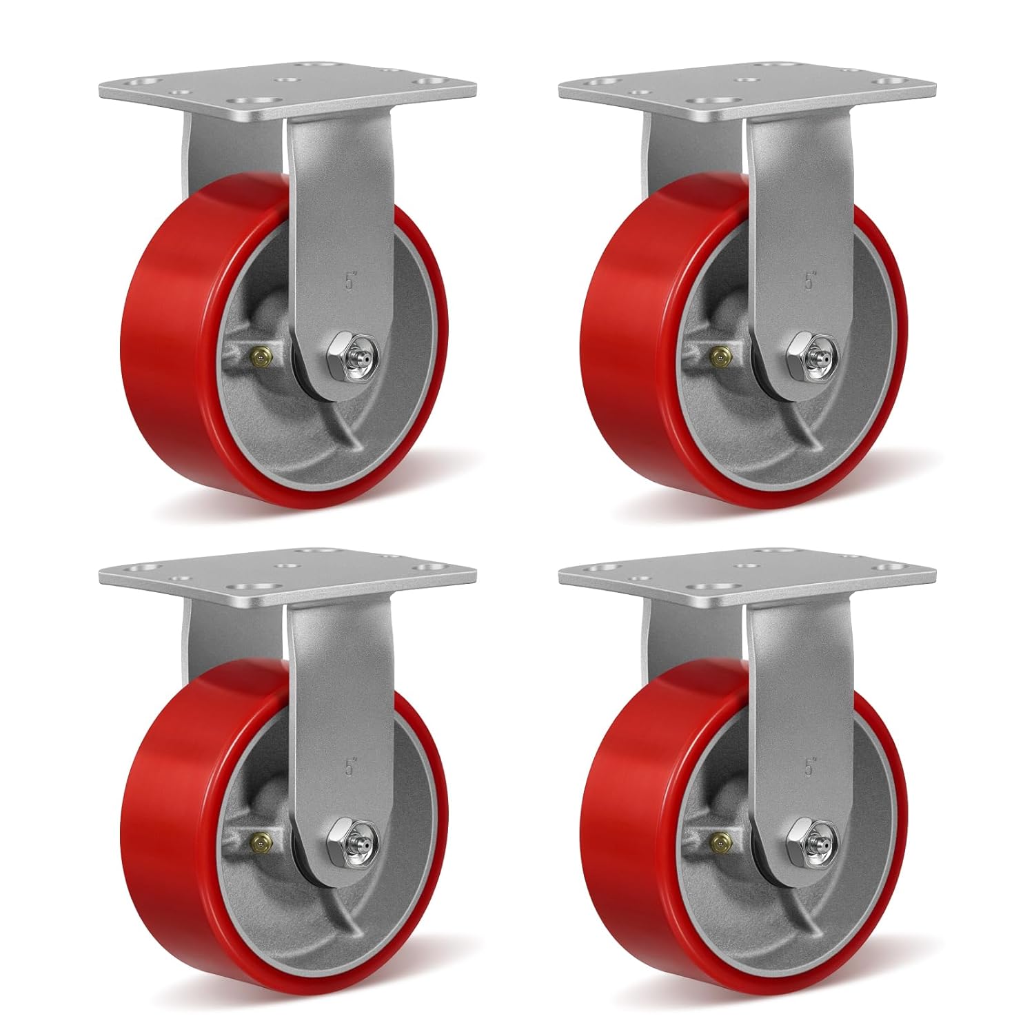 5" X 2" Heavy Duty Casters- Industrial Casters, Polyurethane Casters Wheels, Capacity up to 4000 Lb. Use for Platform Truck, U-Boat Cart,Workbenches (4 Rigid)