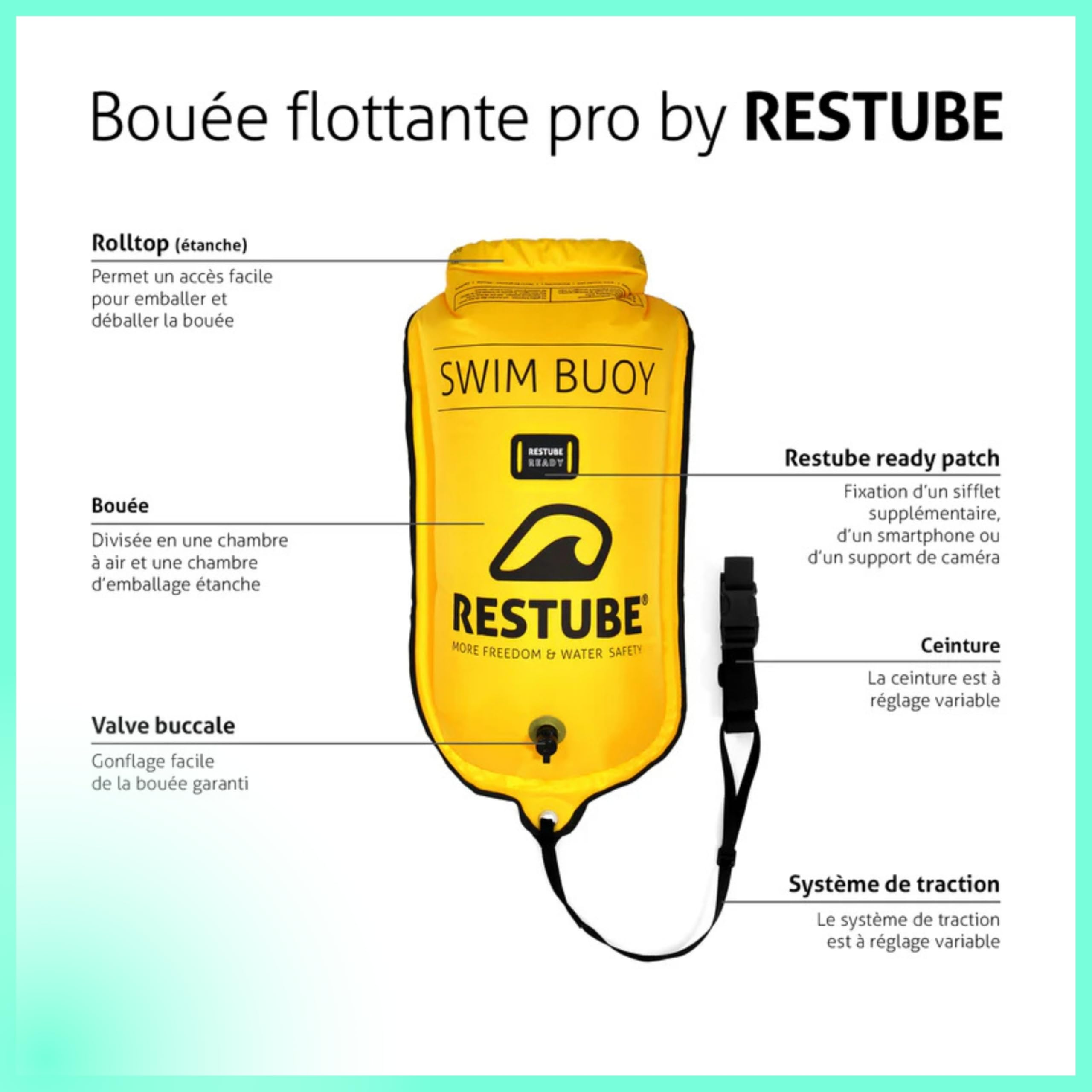 Restube Bouée Flottante, Sac de Natation Étanche sans PVC Haute Visibilité pour Les Amateurs de Natation, Triathlon et Autres Sports Nautiques
