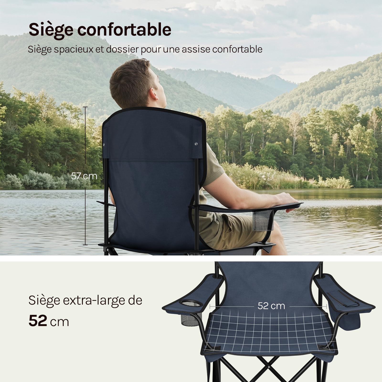 WOLTU Chaise Camping Pliante, Lot de 2, Sac Isotherme, Bleu Marine