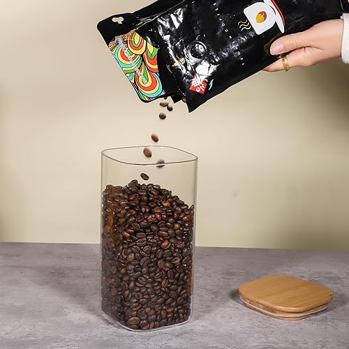 Miniatura 5 de Juego de 6 tarros de vidrio para almacenamiento de alimentos de 50 onzas, recipientes de almacenamiento de vidrio transparente con tapa de bambú