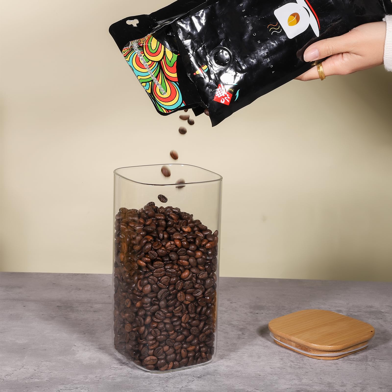 Recipientes de Vidrio Transparente con Tapa de Bambú Herméticos, Juego de 6 Tarros de Vidrio para Almacenamiento de Alimentos de 50 Onzas, para Servir Té, Café, Harina, Azúcar, Dulces, Galletas