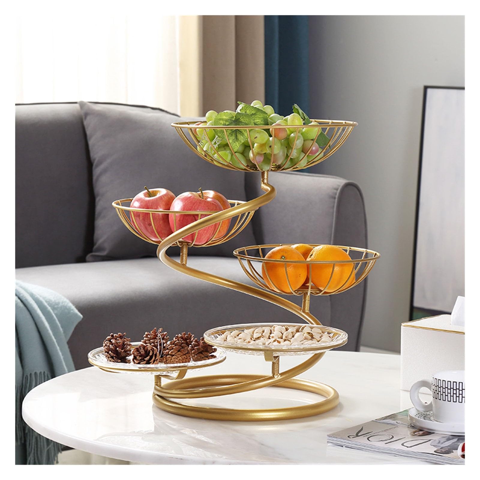 HPTHLY Fruit Plate Multi-Layer Metal Fruit Plate, Fruit Basket Stand, Modern Metal Fruit Bowl For Home Kitchen Centerpiece, Decorative Countertop Fruit Basket Holder Fruit Bowl (Gold)