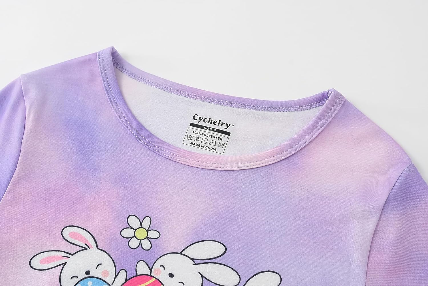 CYCHELRY Tie Dye Bunny Pajamas for Tween Girls Short Sleeve Big Kids PJS Sets Matching Clothes Size 6-16 - Image 3