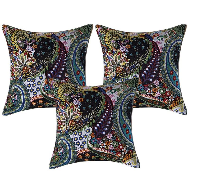 Taie d'oreiller jeté coton 40x40 motif Paisley housse de coussin bohème kantha