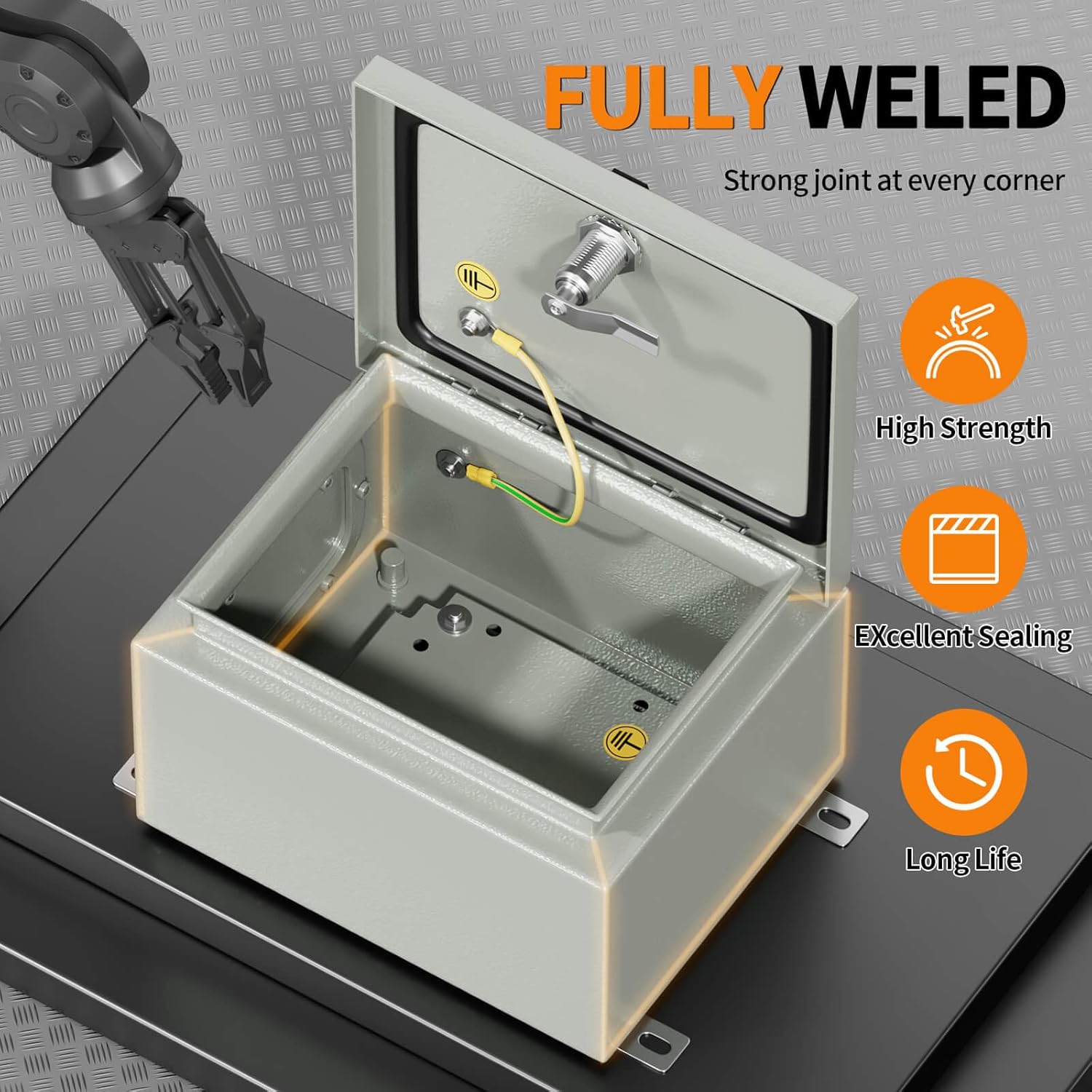 Metal Enclosure, IP65 Waterproof Electrical Box for Indoor and Outdoor Projects, Includes Mounting Plate and Wall Bracket 250×200×150mm (10"×8"×6")