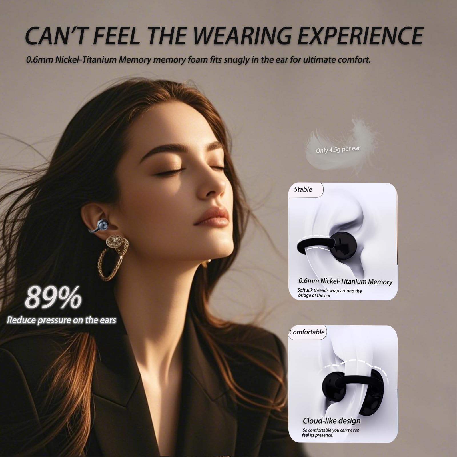 Écouteurs Bluetooth sans Fil, Open-Ear avec Clip, Léger et Stable Seulement 4.5g, Suppression du Bruit, iOS & Android, IP57, Affichage LED, pour Voyage/Deporte/Études/Running Sport - 5