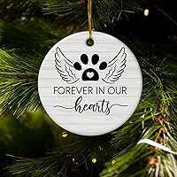 Vista 4 de Adorno conmemorativo personalizado para mascotas – Forever in Our Hearts Adornos de cerámica de Navidad de doble cara con imagen de foto, recuerdo