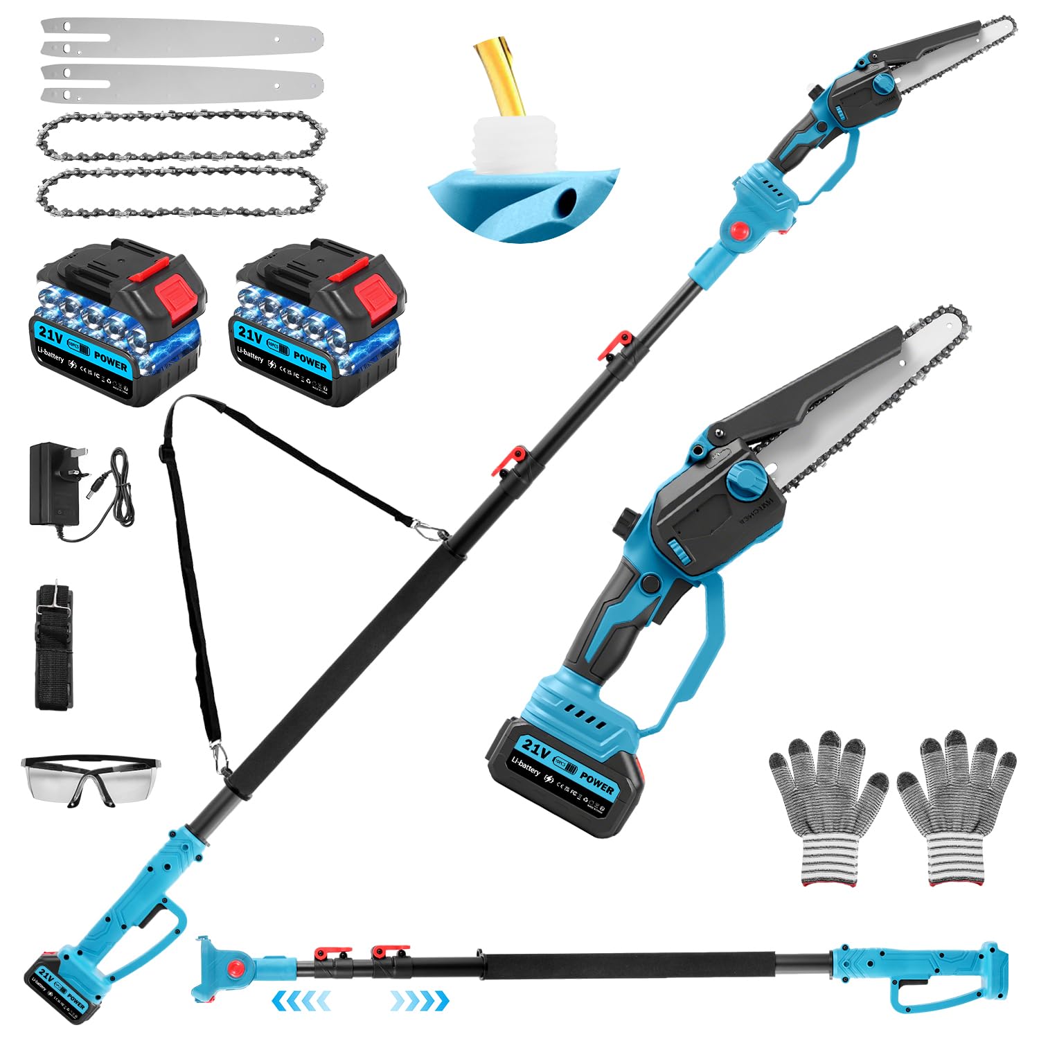 2-in-1 Cordless Pole Saw & Mini Chainsaw, 8" Electric Saw, 2.5m Long Reach Telescopic Pole Pruner Brushless Electric pole saw Long Reach Battery Powered pole saw for Tree Trimming Pruning/Wood Cutting — image 1
