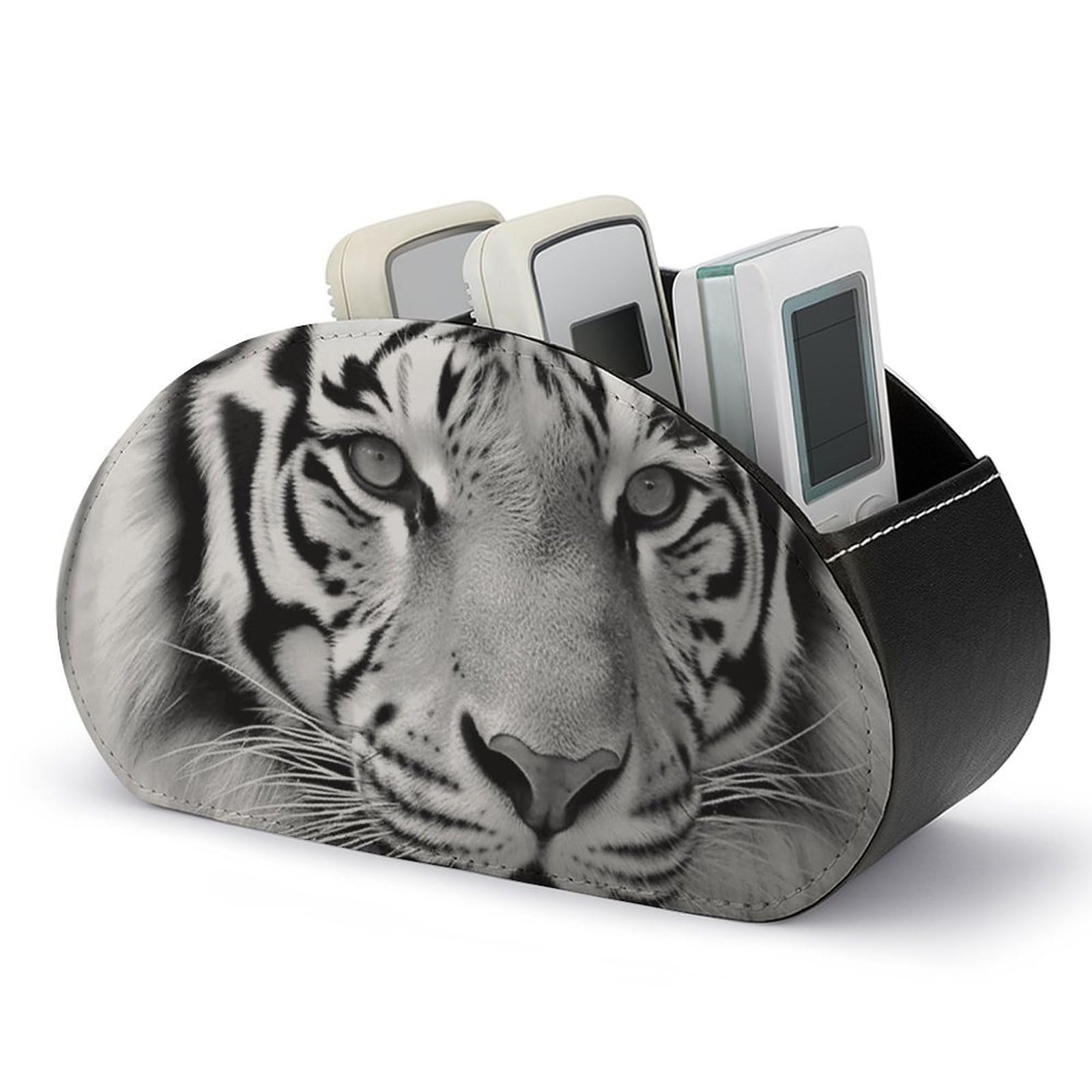Organiseur de télécommande en cuir noir et blanc à 5 compartiments pour table de chevet