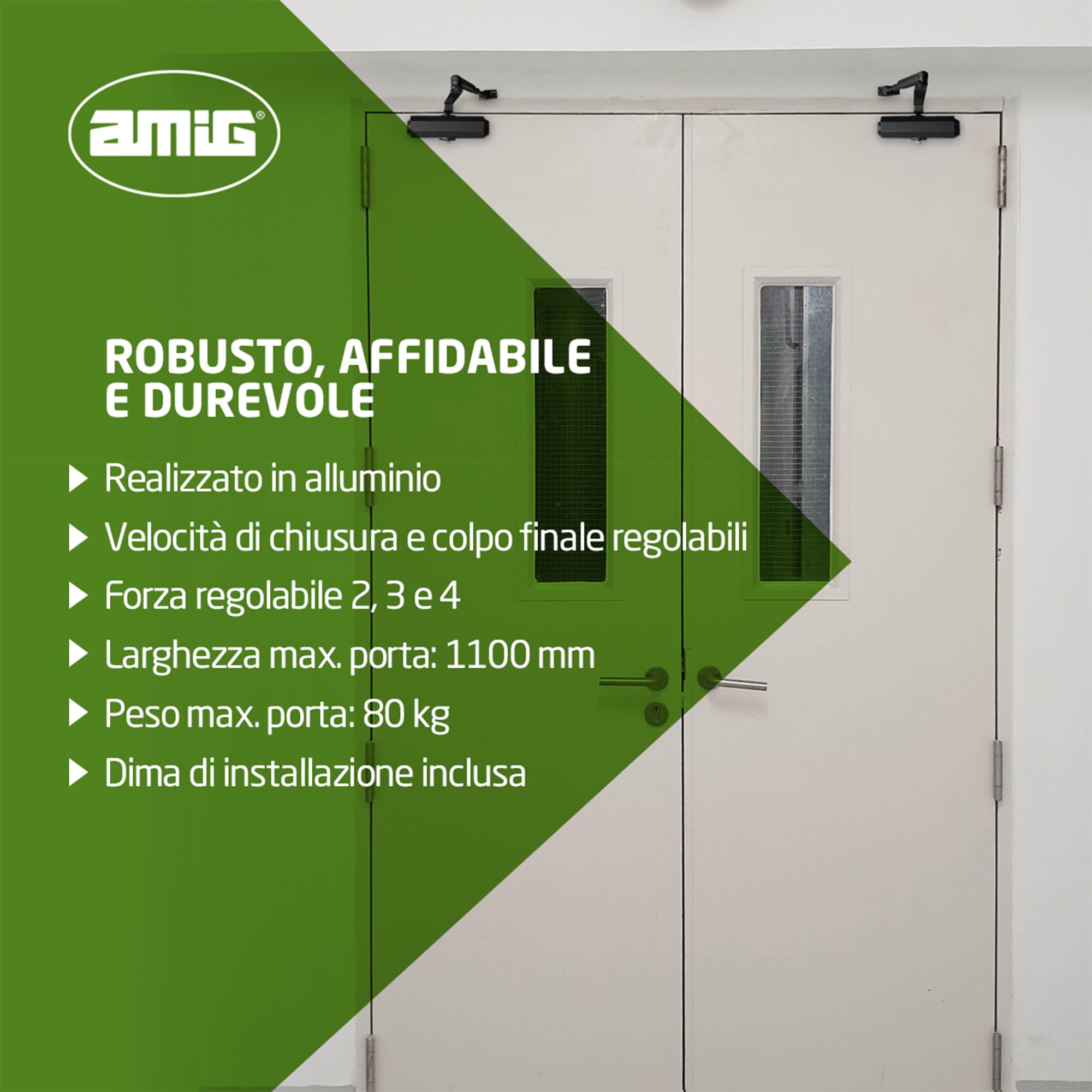 Amig - Chiudiporta 777/2/3/4 | Regolabile Forza 2-3-4 | Alluminio Nero | Chiusura Automatica per Porte fino a 85 kg | Viti Incluse, Nero, Alluminio