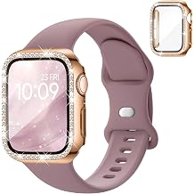 Silicone Band and Case Compatible with Apple Watch Bands for Women 40mm 44mm 41mm 45mm 42mm 46mm, Sport Strap with Bling Diamond Screen Protector Cover for iWatch Series 11/SE3/10/9/8/7/6/5/4