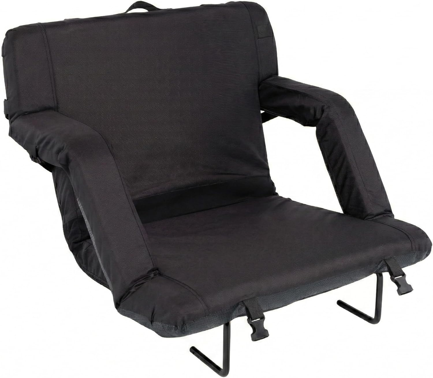 PICNIC TIME Ventura XL Portable Reclining Stadium Seat with Back Support, Folding Bleacher Chairs with Back and Cushion, Thick Padded Stadium Seat and Armrest, Includes Six Backrest Positions, (Black)