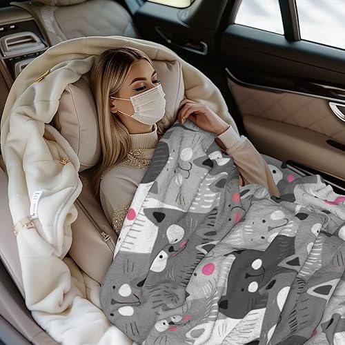Miniatura 7 de Abucaky Manta de forro polar gris con lindos gatos, ultra suave y acogedora manta decorativa de franela para el hogar, cama, sofá, silla, viajes, 50