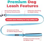 Voyager Reflective Dog Leash with Neoprene Handle, 5ft Long, Supports Small, Medium, and Large Breed Puppies, Cute and Heavy Duty for Walking, Running, and Training - Baby Blue (Leash), M
