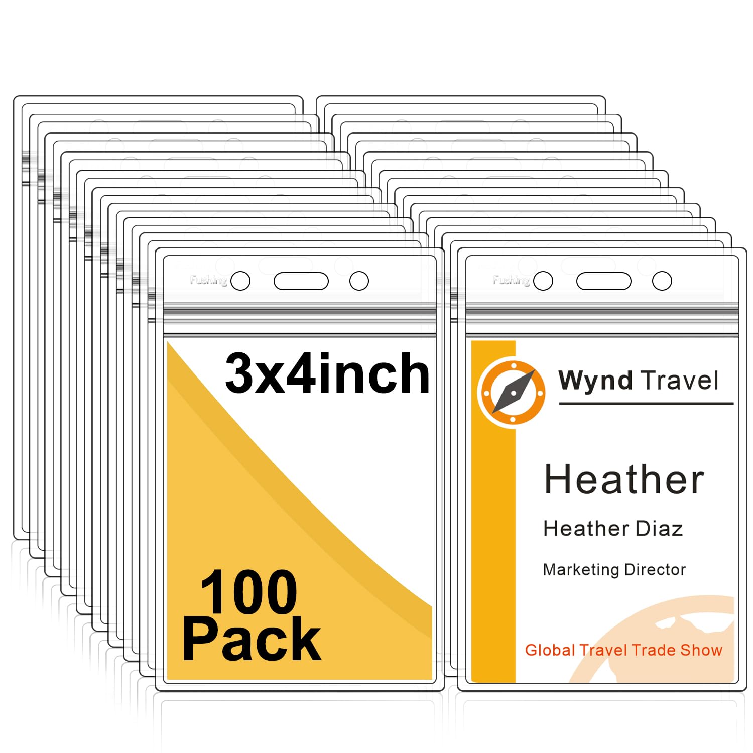 Fushing Pack of 100 Clear Plastic Vertical Badge Holders, Name Tag Holders, Card Holders(L)