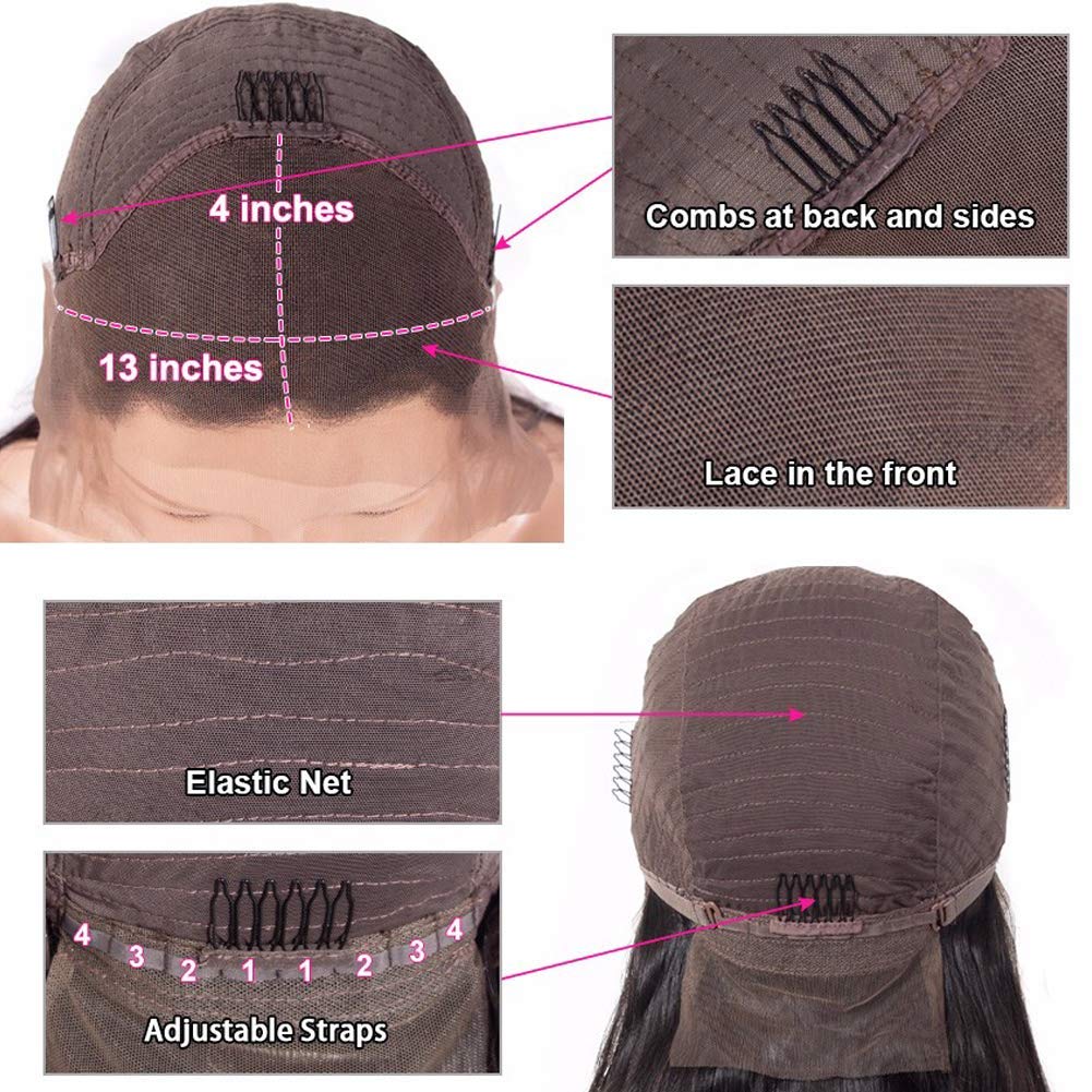 Italian Yaki Short Bob Human Hair Wig Pre Plucked 13X4 Deep Parting Lace Front Wig with Baby Hair Bleached Knots Brazilian Remy Hair Light Yaki Wig 150% Density Natural Color 12 Inch