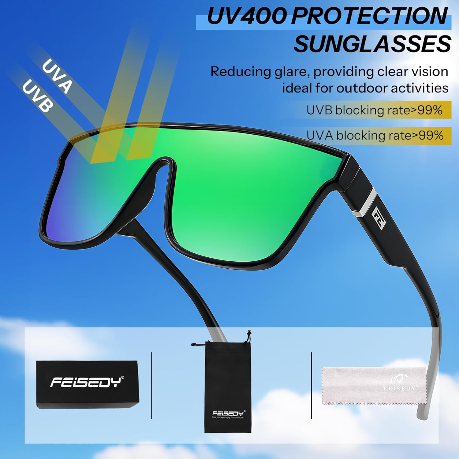 FEISEDY Sunglasses for Women Men, Fashion Mirrored Single Lens, Driving Beach Sunnies UV400 Shades B2996 - Image 4