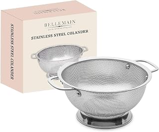 Bellemain 3QT Stainless Steel Colander with Micro-Perforations - Fine Mesh Free Pasta Rice Strainer, Dishwasher Safe Pot Drainer