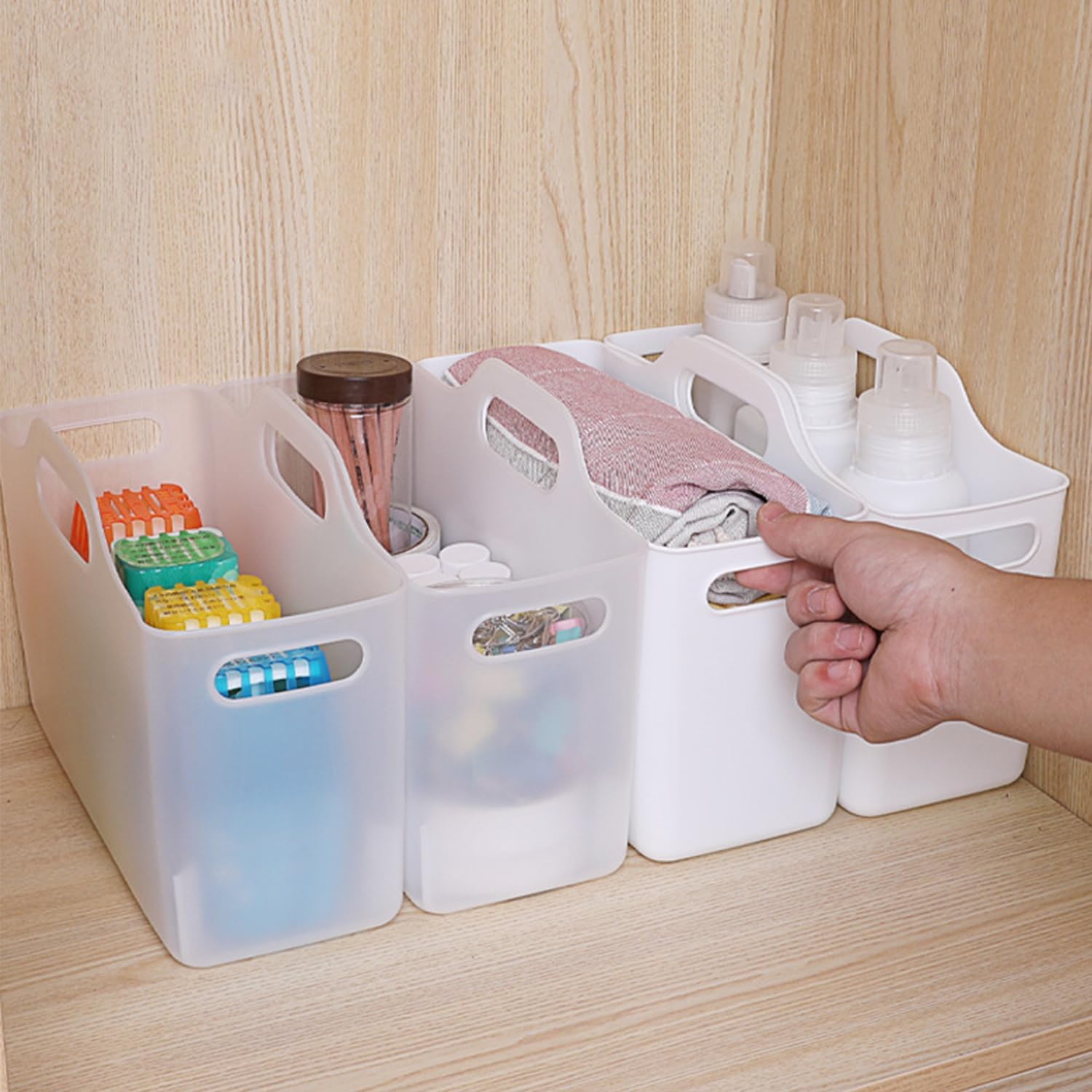 6 Pack Narrow Organizer Storage Bin, PP Plastic Organizer Bins