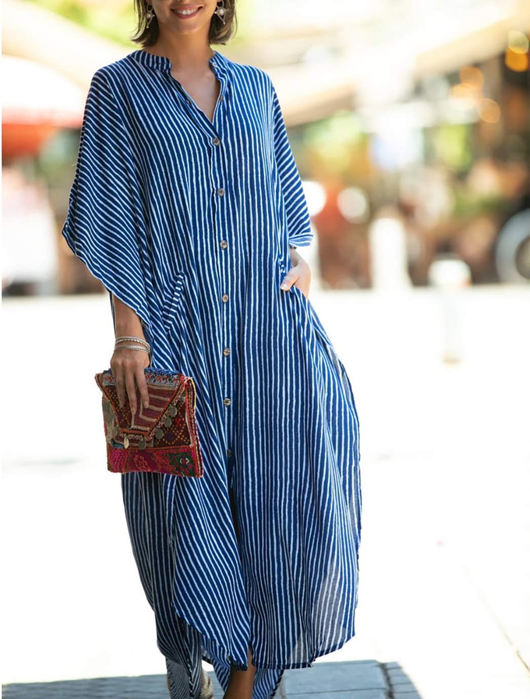 Eddoyee Womens Long Bathing Suit Coverups Loose Plus Size Beach Kaftan Dresses - Image 2