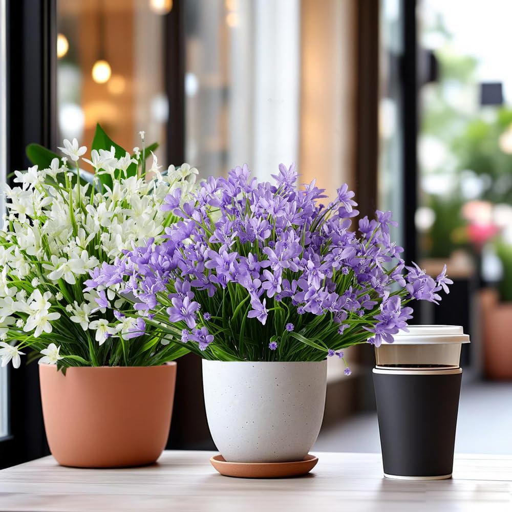 22 Bundles Artificial Daffodils Flowers, Fake Artificial Greenery UV Resistant No Fade Faux Plastic Plants for Wedding Bridle Bouquet Outdoor Home Garden Kitchen Office Table Vase(Purple)