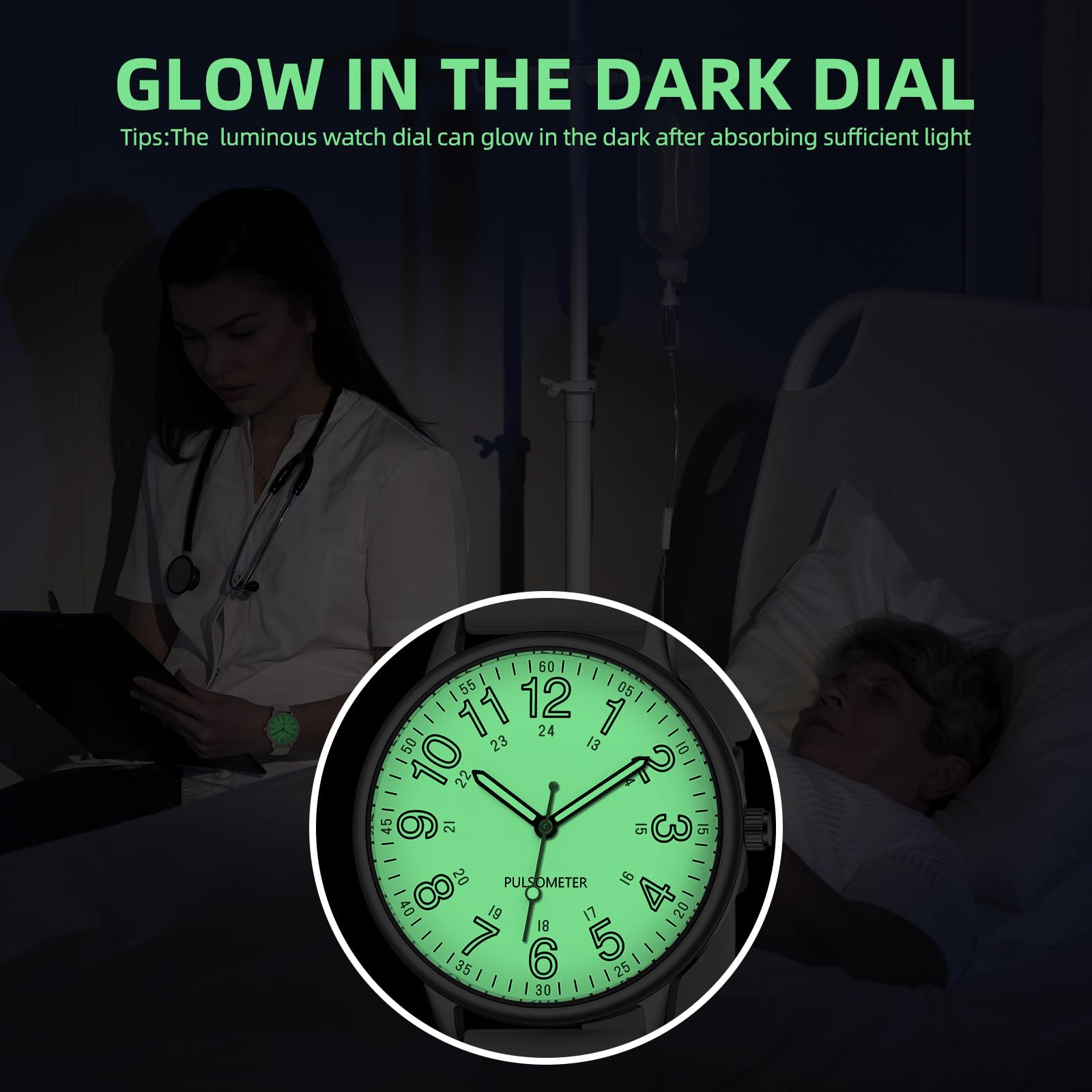 Waterproof Nurse Watch for Medical Professionals,Doctors Nursing Women Men,12/24 Hour Military Time,Analog Watch with Second Hand Nursing Luminouse Easy Read Dial Nurse Watches for Women