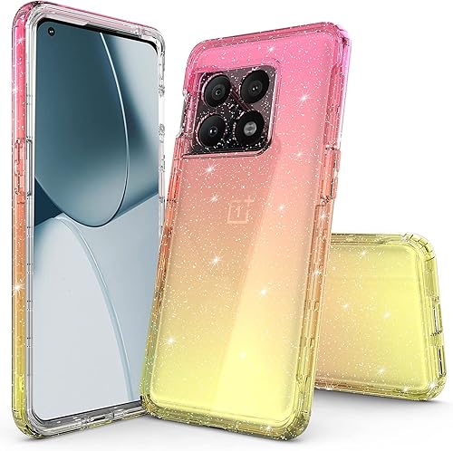 Rosebono Funda compatible con OnePlus 10 Pro, funda híbrida con purpurina brillante, transparente, colorido, degradado, funda protectora de TPU para