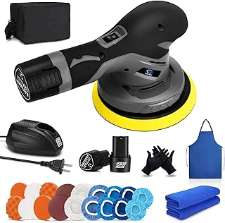 Cordless Car Buffers and Polishers Kit with 2pcs 12V Lithium Rechargeable Battery Polisher with Variable Speed, 2.0Ah Portable Buffer Kit for Buffer/Polisher/Sander (Dark Grey)