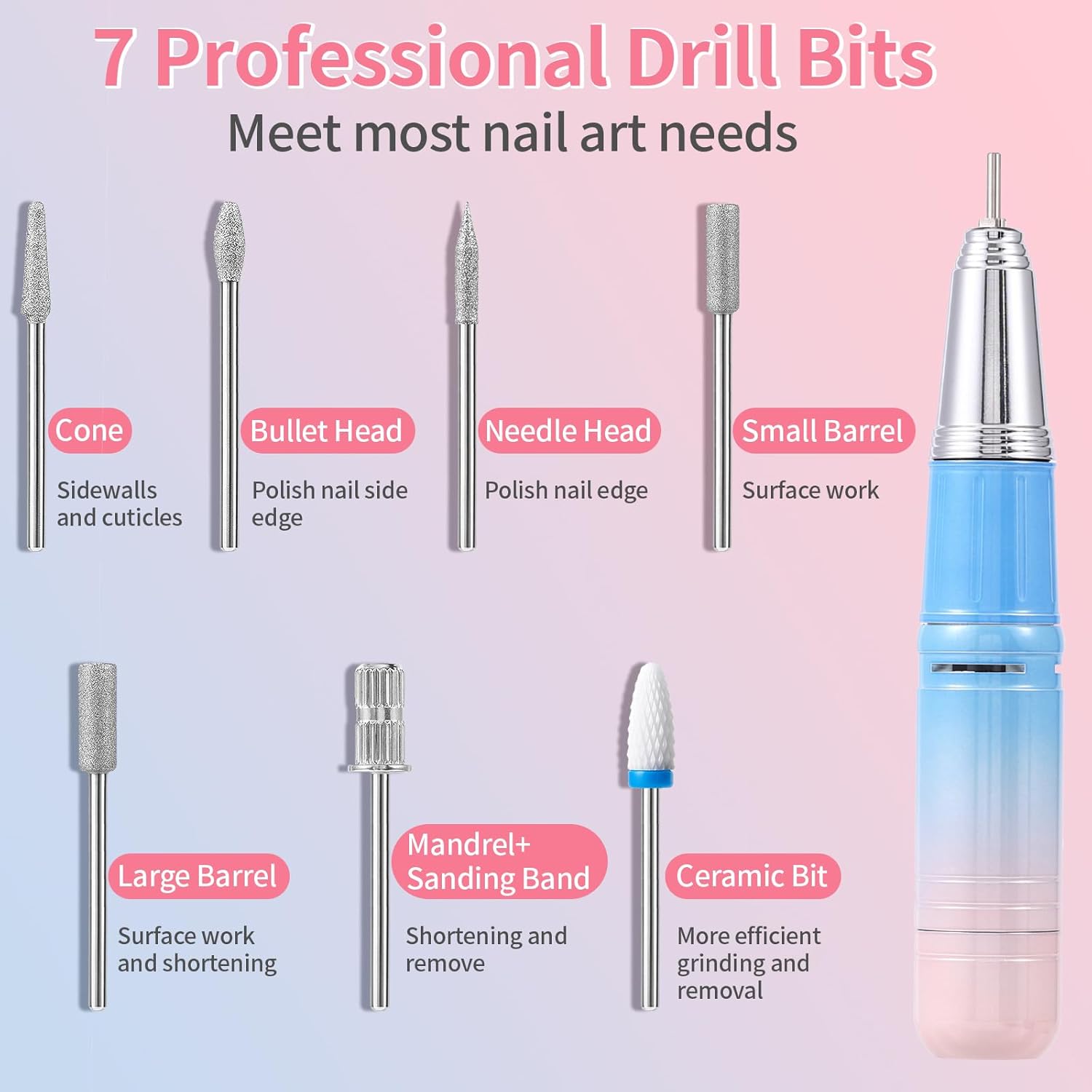 Electric Nail Drill Professional - 45000 RPM Cordless Nail Drill with Rechargeable Stand, Electric Nail File with Nail Lamp, Portable Nails Drills for Acrylic Gel Polishing Removing, Home & Salon Use