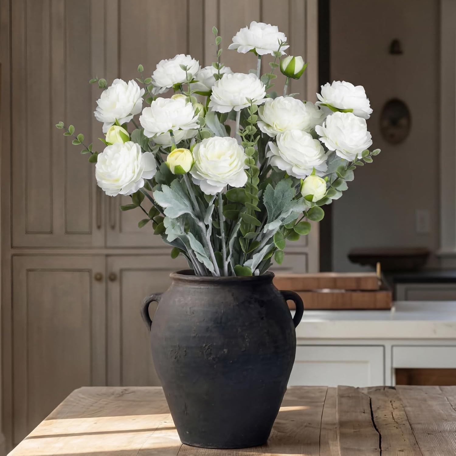 Daifunli 18 Pcs Faux Silk Peony Artificial Flowers for Vase Vintage Bulk Fake Peonies Branches with Stems for DIY Bouquet Centerpieces Wedding Fillers Arrangements Shower Decorations(Cream)