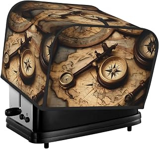 Compass And Old World Map Print Toaster Cover, Bread Toaster Dust Cover Bake Ware Protector For Four Slice Toaster