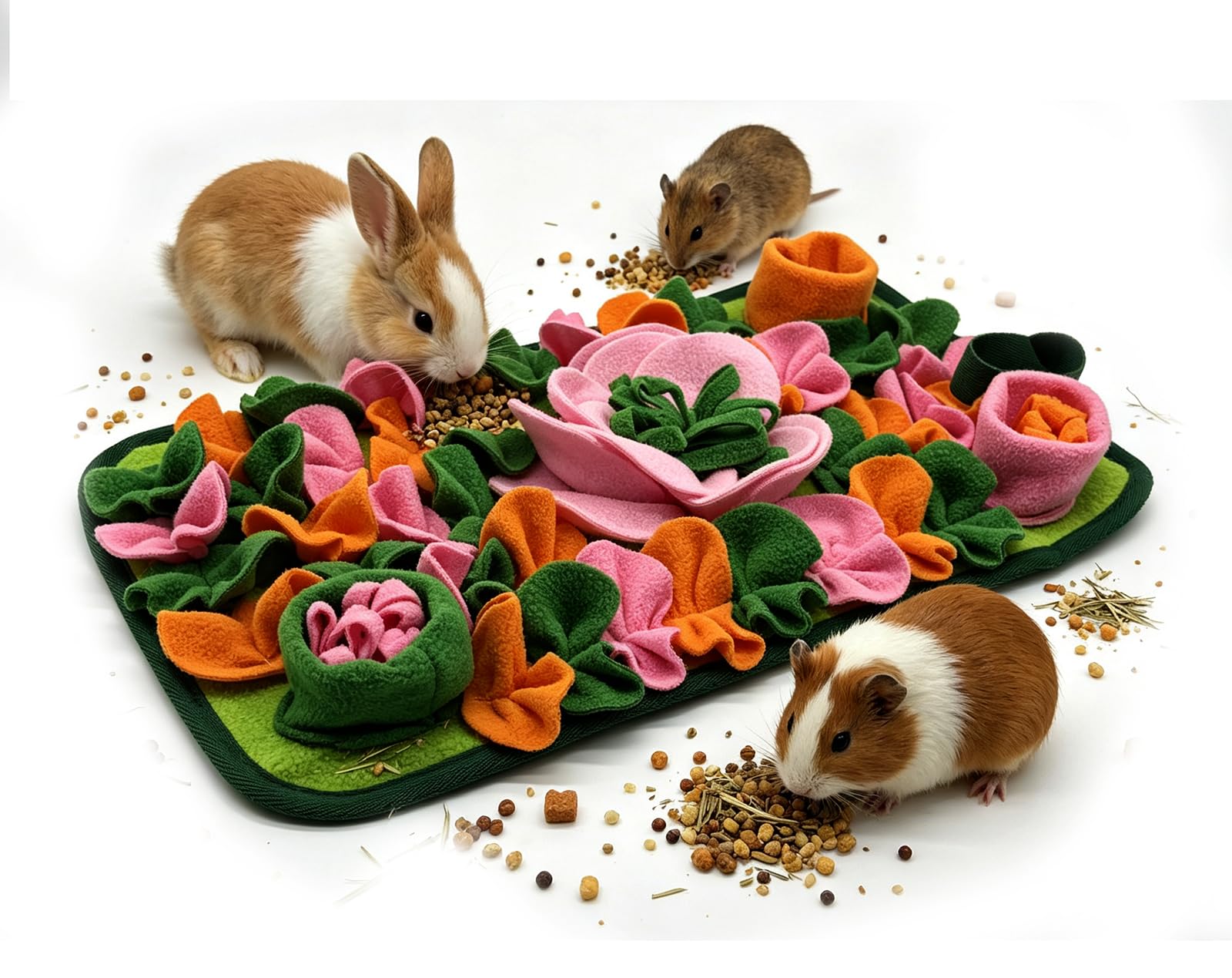 Guinea Pigs Foraging Mat, Rabbit Snuffle Mat for Bunny Hamsters Puzzle Toys Pets Ferrets Interactive Busy Feeding Mats for Small Animals Guinea Pigs Hedgehog Chinchillas Stress Relief (Pink) โ image 1