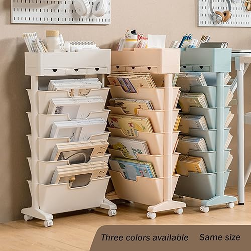 Miniatura 6 de Carrito rodante de 6 niveles, estantería abierta y estantería, estantería móvil con ruedas de 3 cajones, estantes de almacenamiento, carrito de