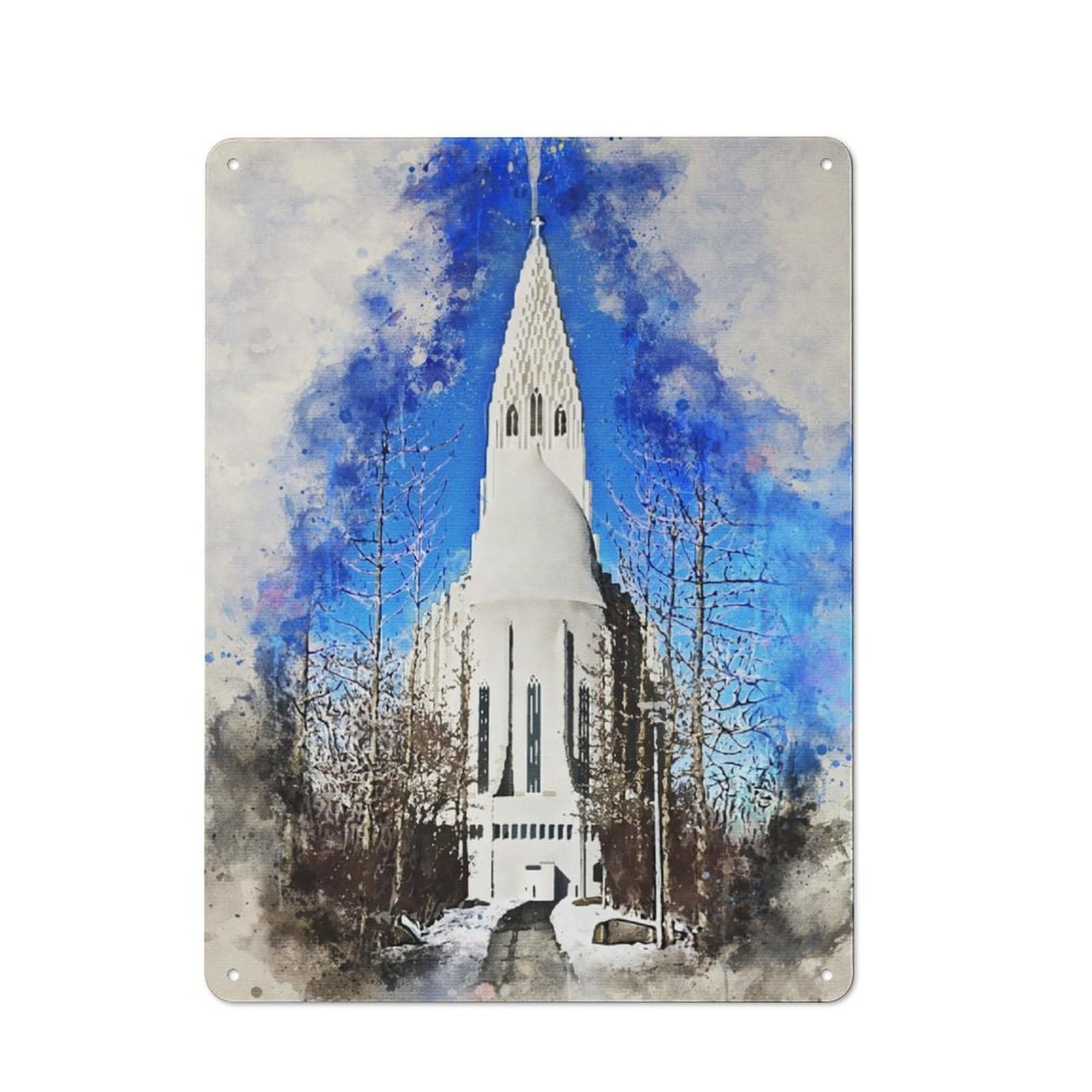 Junmoney Reykjavik Watercolor Rustic Metal Plaque 40X30cm For Hobby Room Or Studio, For Vintage Wall Decor Fans, For Garage And Workshop Walls