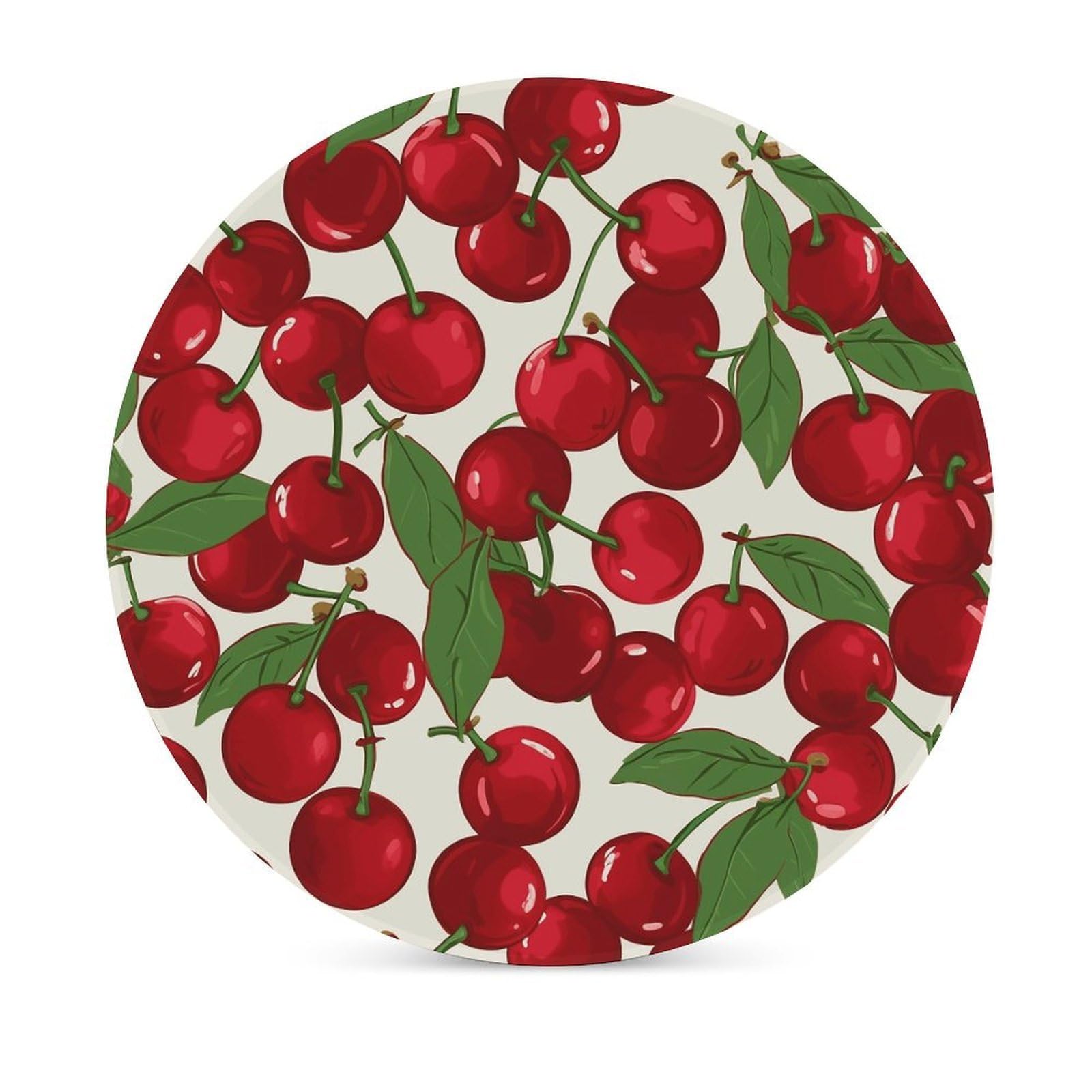 Dessous de verre en forme de cerises rouges avec support pour table basse, dessous de verre en céramique avec base en liège, dessous de verre en céramique pour boissons froides ou chaudes, 10,4 cm