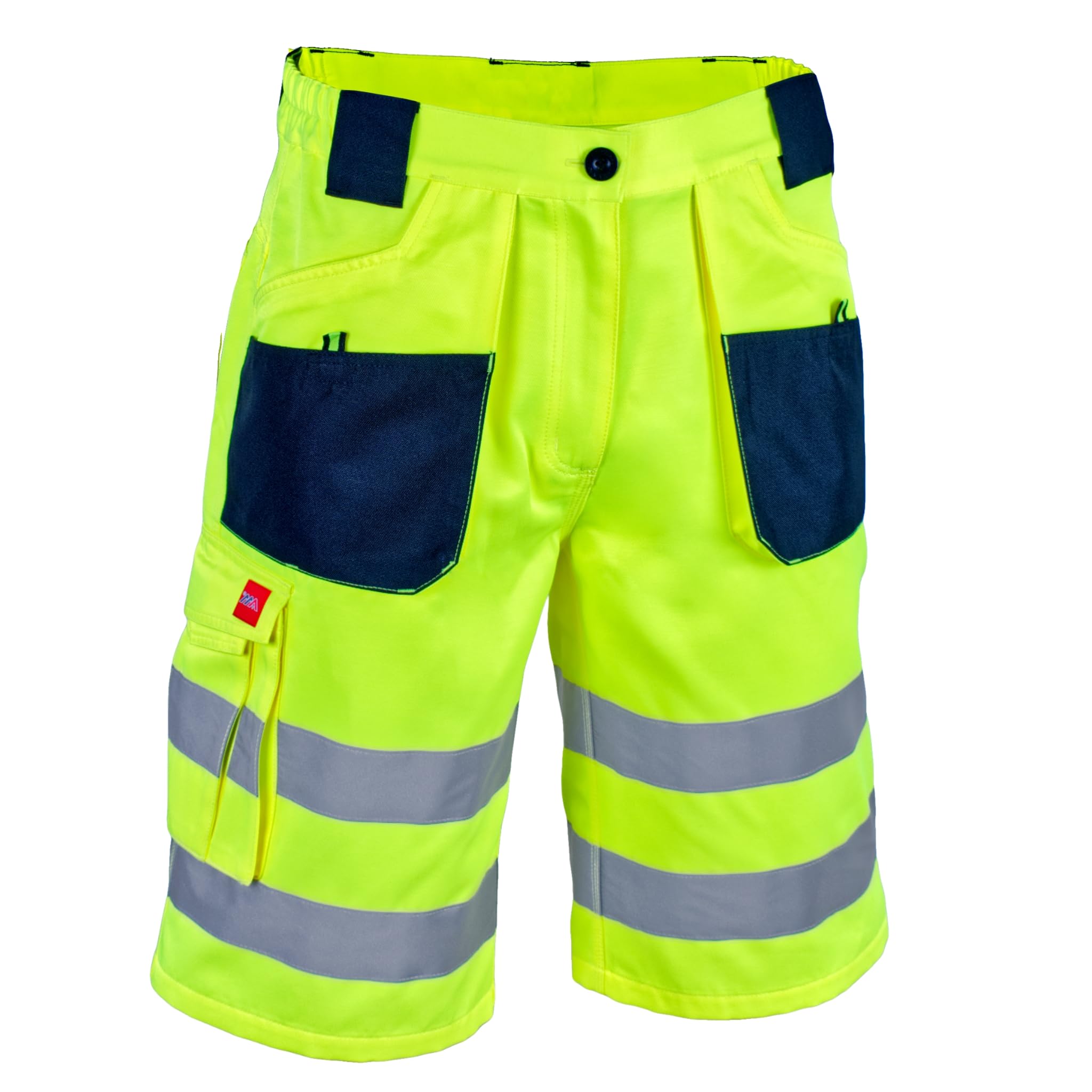 Art.mas Men's Yellow Hi-Vis Shorts - Safety Work Shorts With Reflective Bands - Lightweight Construction Workwear - Multiple Tool Pockets - Class 2 En Iso 20471 Certified (38/40 Inch - 56 Eu)